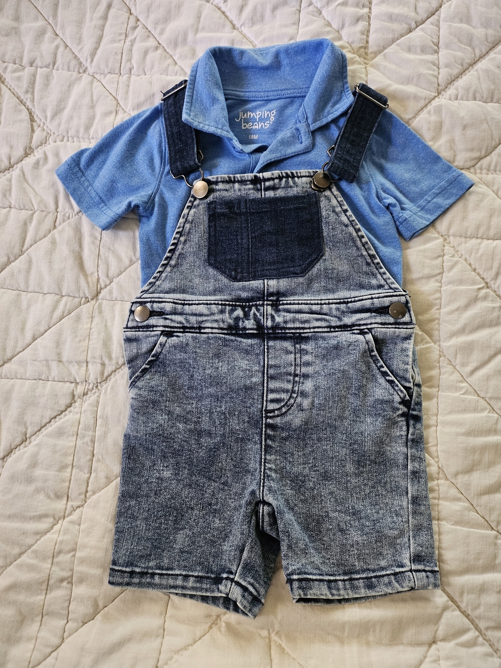 3 Pc Bundle-Wonder Nation Bib Overalls /Jumping Bean & Carter's Shirts- 18 Mo. - Picture 2 of 15